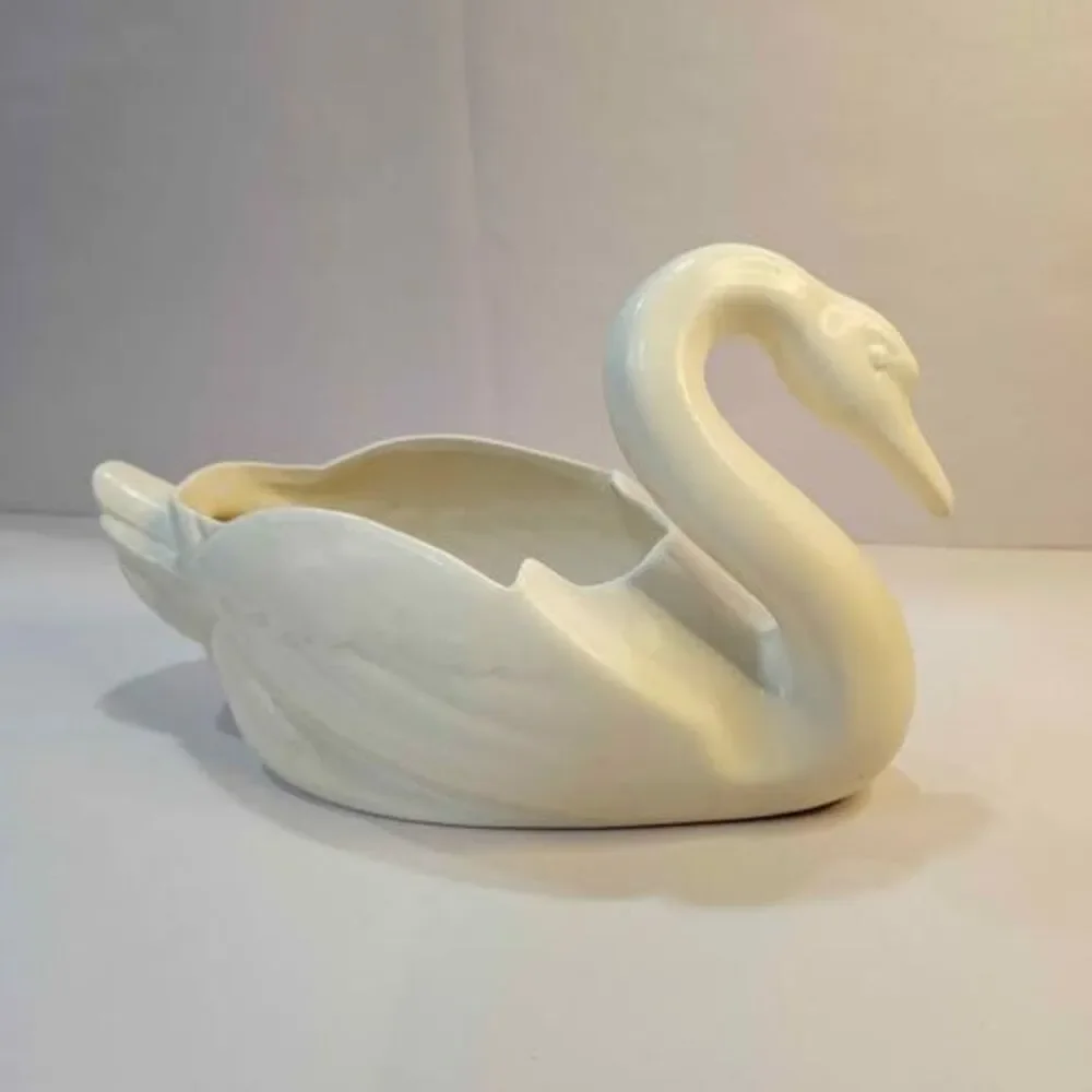 Vintage White Ceramic Swan Planter